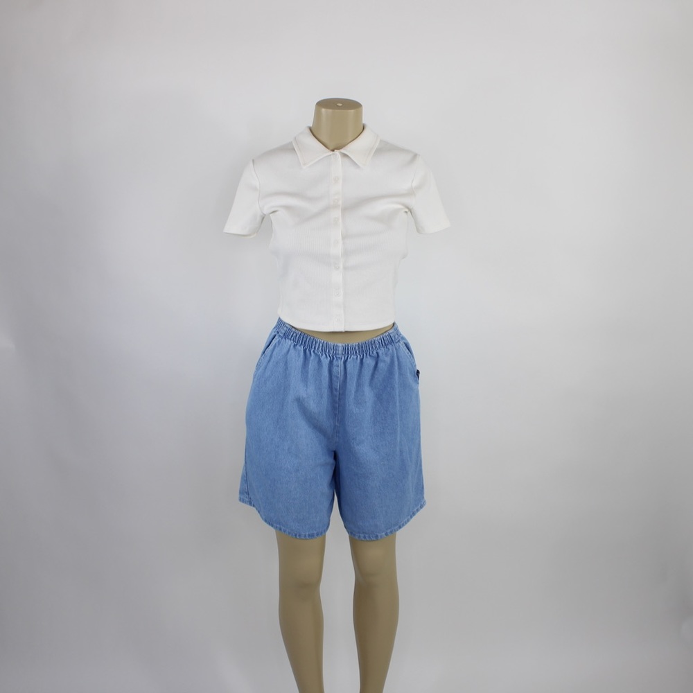Vintage Chic high waisted blue denim shorts